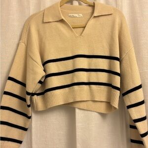 Striped Cream and Black Women's Sweater